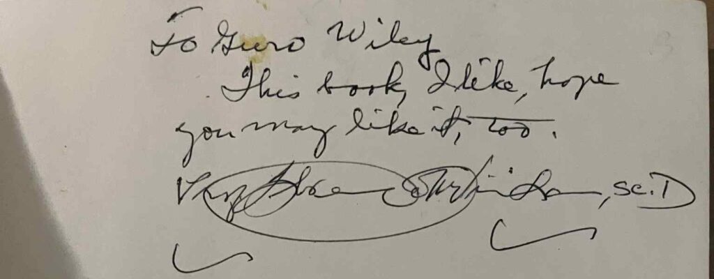 handwritten inscription from martial arts teacher Professor Florendo Visitacion to Mark Wiley