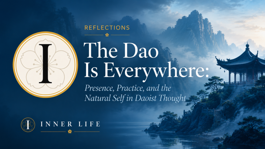 Misty Daoist mountain temple landscape featured image for Inner Life Reflections article “The Dao Is Everywhere: Presence, Practice, and the Natural Self in Daoist Thought”