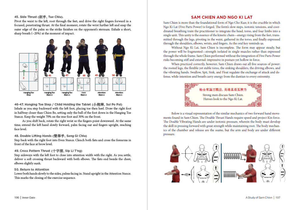 Sam Chien foundational training method of Ngo Cho Kun integrating structure, breath, rooted force, and coordinated movement