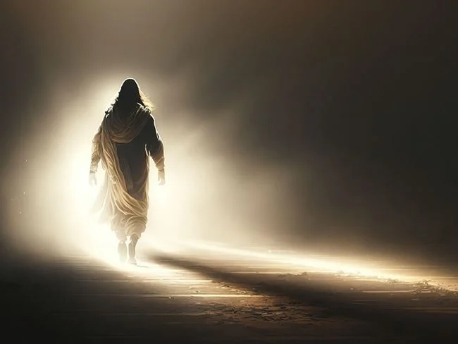 Jesus emerging in radiant light symbolizing resurrection and spiritual transformation.