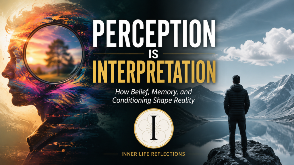 Conceptual image exploring perception, belief, memory, and reality, illustrating how interpretation shapes human experience in an Inner Life reflection inspired by Mike Faff.