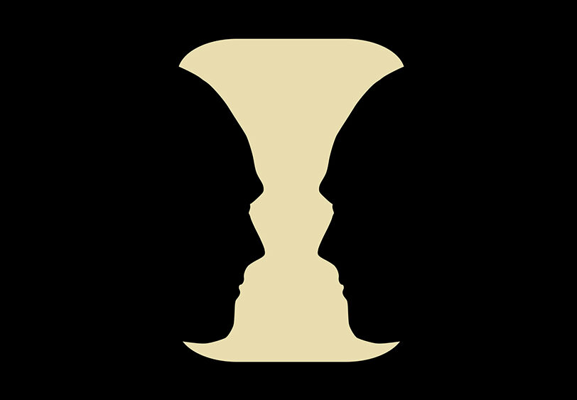 Optical illusion demonstrating how perception and interpretation shape human experience and reality