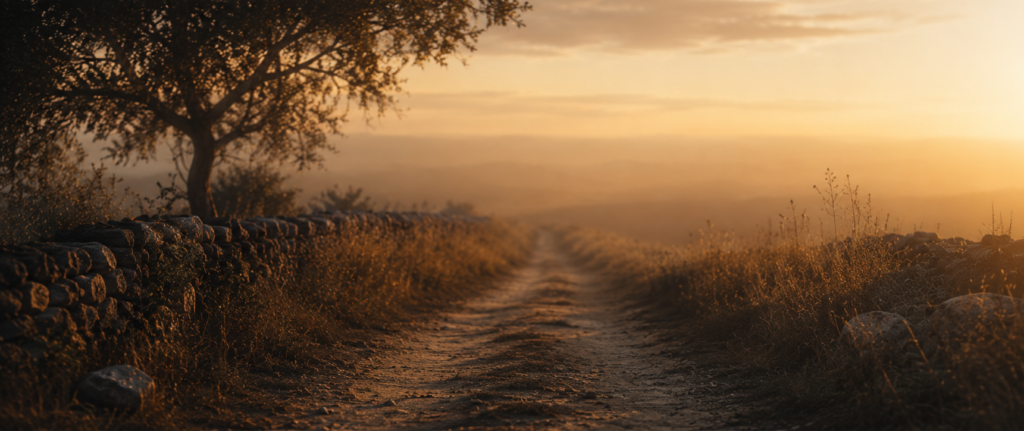 A disappearing path at sunset symbolizing mystical silence and the dissolution of the spiritual journey