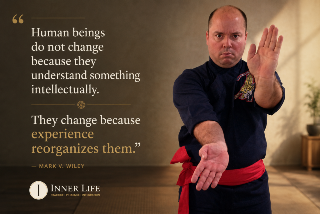 Mark V. Wiley demonstrating martial embodied practice and integrated awareness as part of the Inner Life developmental framework