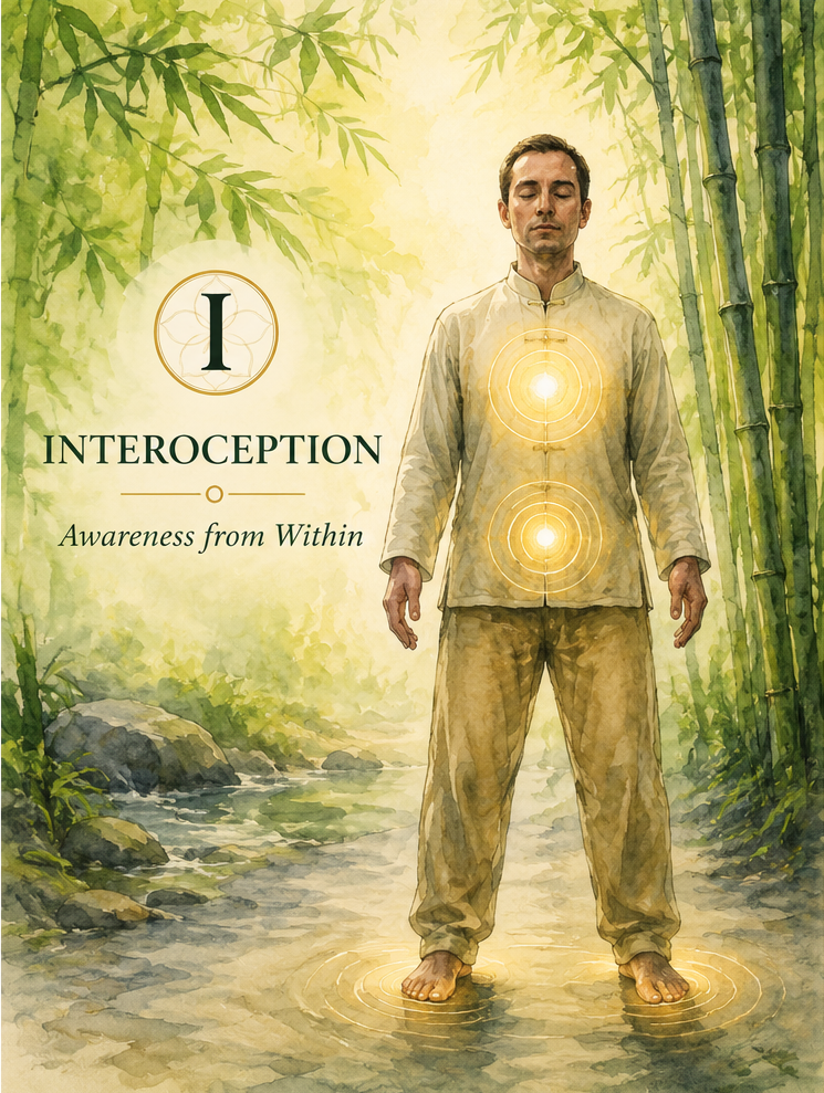 Illustration representing interoception and embodied awareness developed through standing practice and inward attention.
