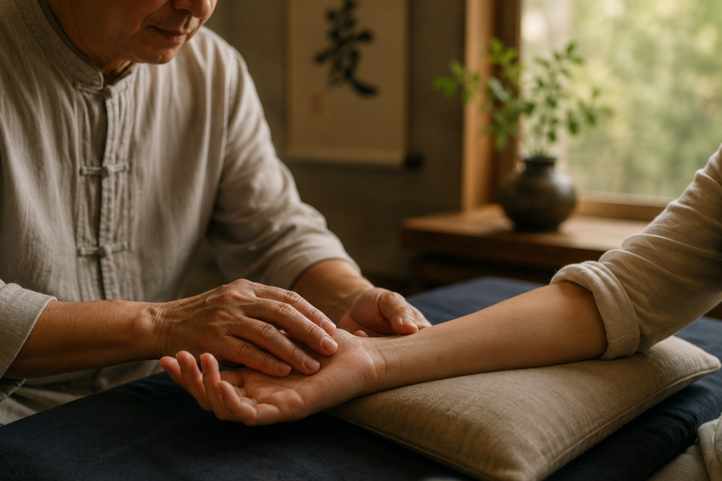 Practitioner using attentive touch and embodied awareness to develop clinical perception and therapeutic presence
