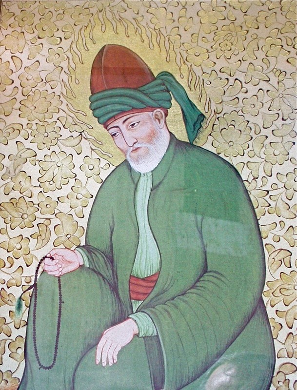 Historic illustration of Jalaluddin Rumi, the 13th-century Persian poet, mystic, and founder of the spiritual tradition that inspired the Mevlevi Order