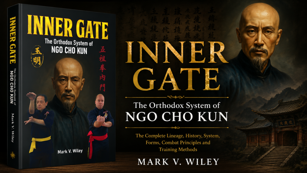 Inner Gate: The Orthodox System of Ngo Cho Kun by Mark V. Wiley, featuring the book cover and traditional Ngo Cho Kun imagery.