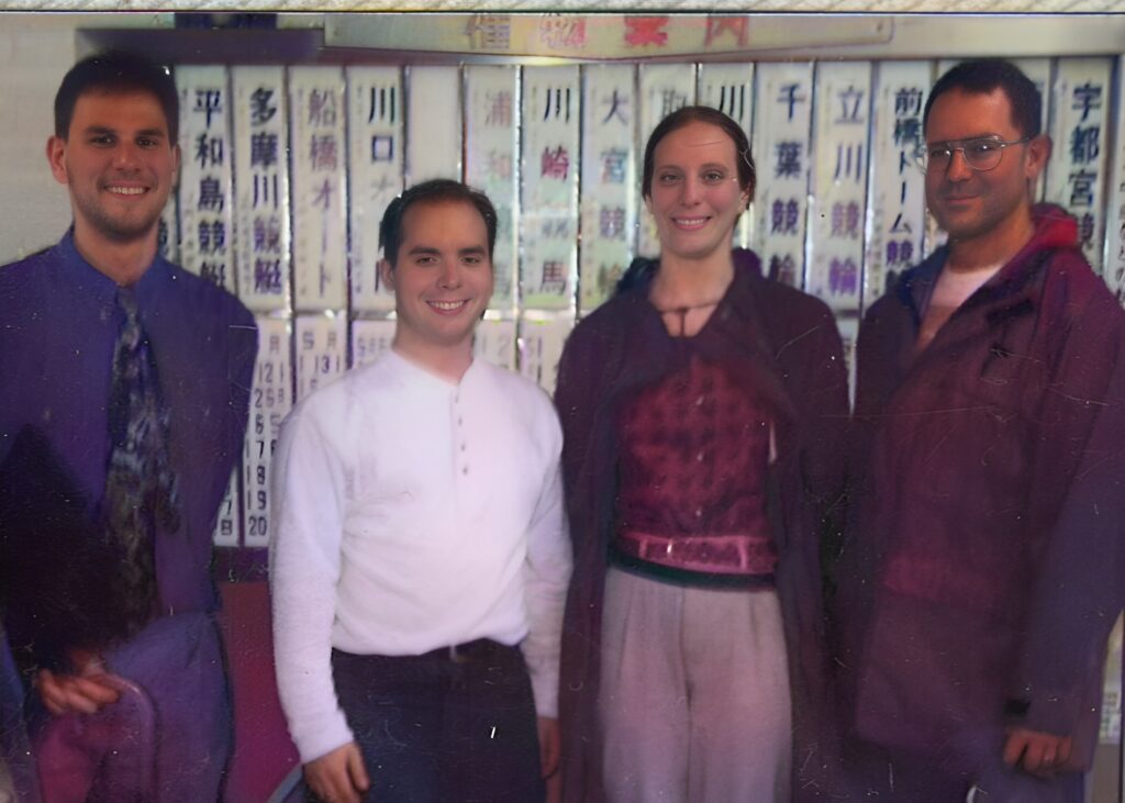 Mark Wiley with Meik and Diane Skoss in Tokyo, Japan, in 1994.