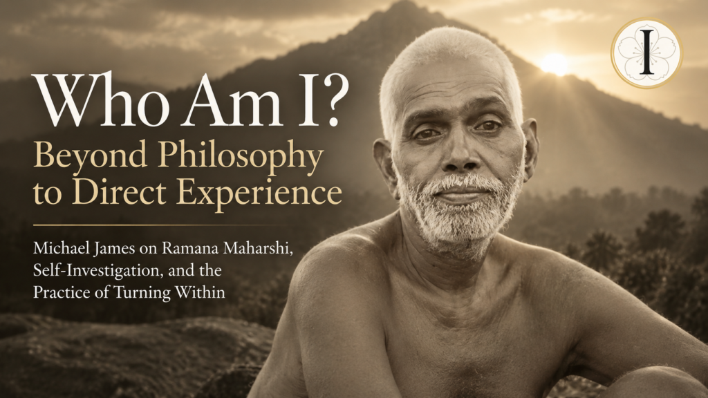 Ramana Maharshi with Arunachala in the background for Who Am I? Beyond Philosophy to Direct Experience, an Integral Being conversation with Michael James.
