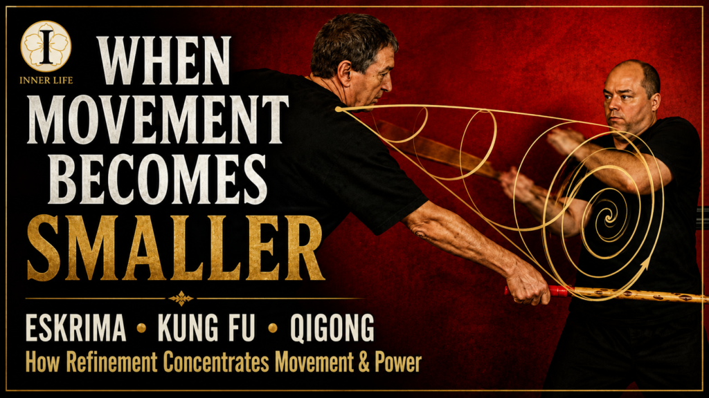 Mark Wiley demonstrating smaller, tighter movement in Eskrima, illustrating how practice concentrates movement and power through whole-body integration.