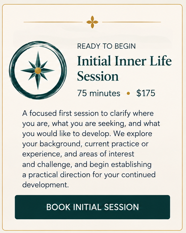 Initial Inner Life Session with Mark Wiley — 75-minute private session for developing, refining, and deepening practice and personal development.